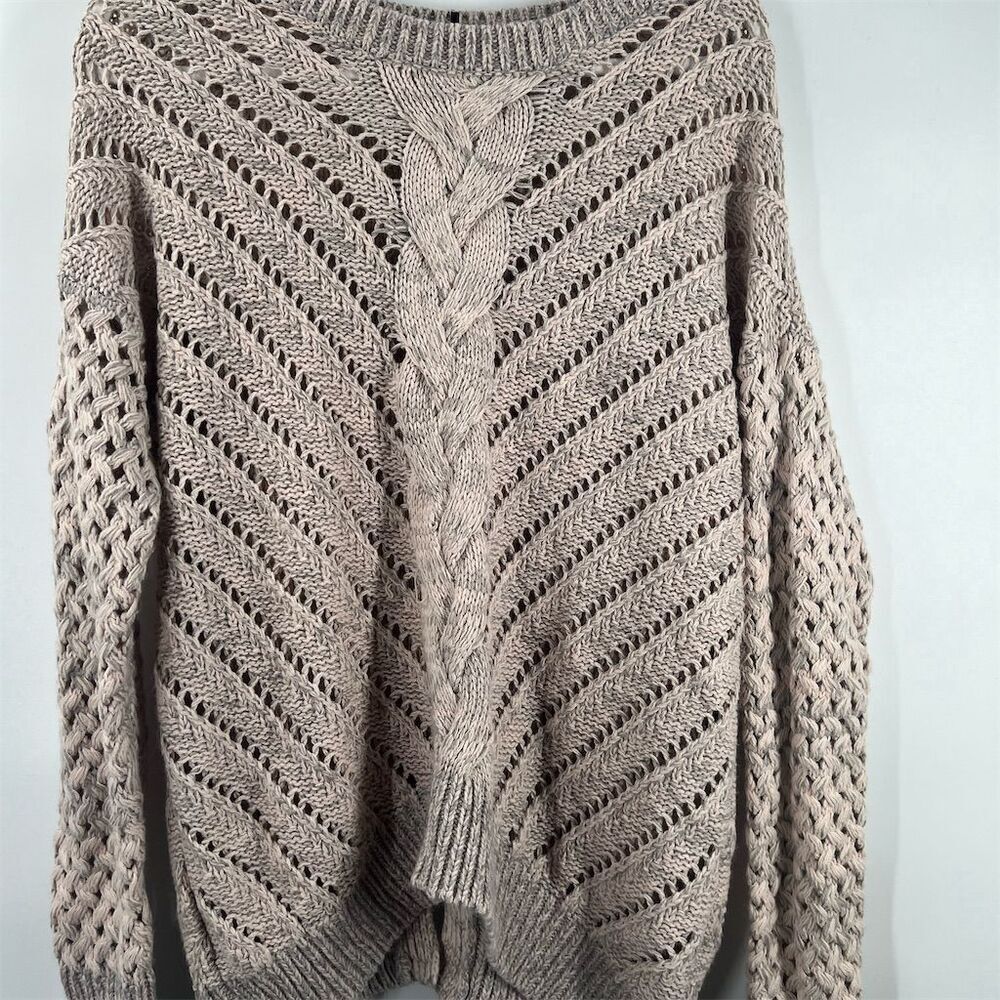 Dex Women's Small Taupe Open-Knit Cable Sweater Long Sleeve Lightweight Acrylic
